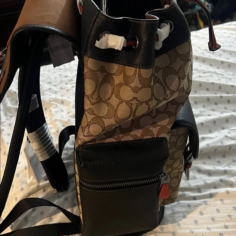 Coach Men's Tan and Black Backpack with Red Accents - Picture 4 of 5
